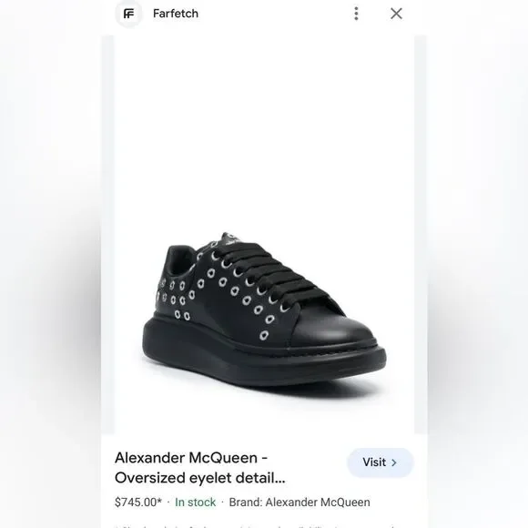 Alexander McQueen Oversized Eyelet Detail Sneakers in Black, New, Size 42 - Picture 11 of 11